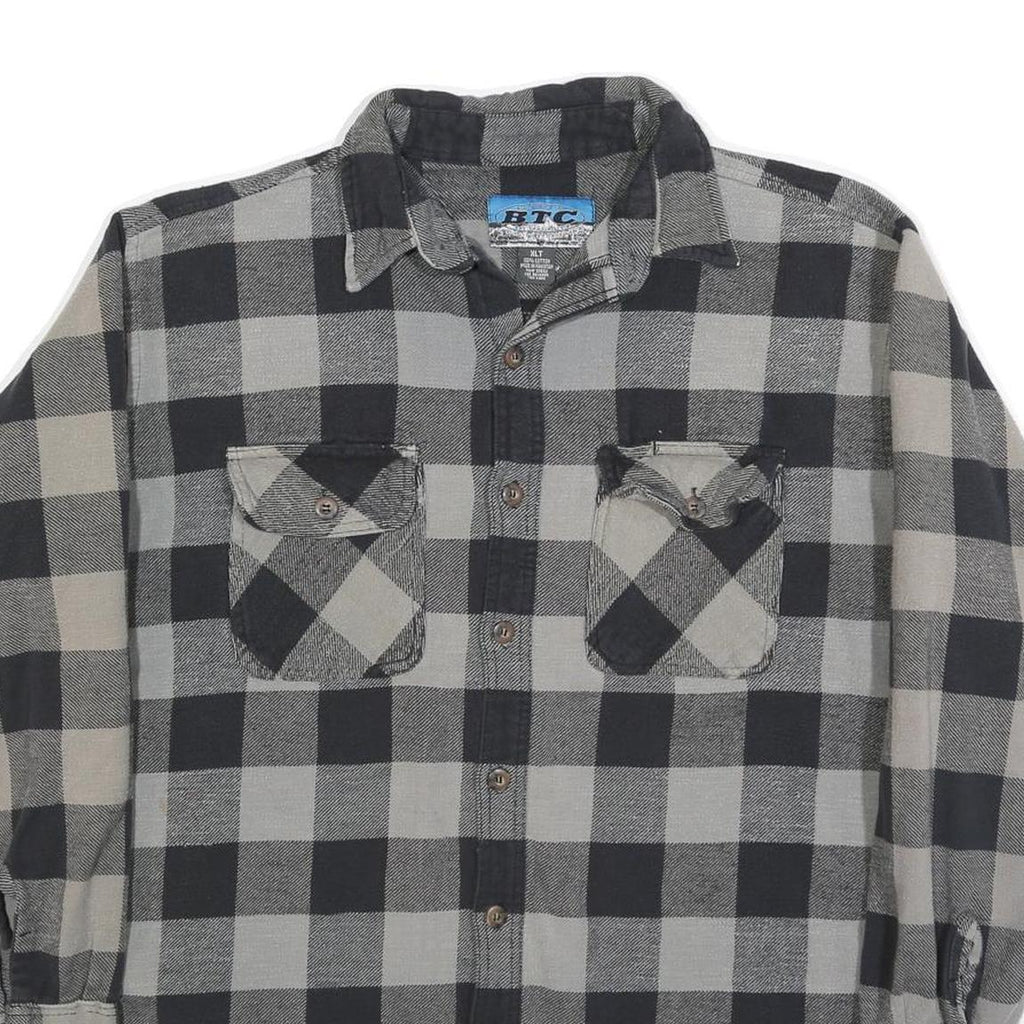 BTC Mens Black & Grey Check Flannel Shirt XL Cotton Blend Casual Workwear