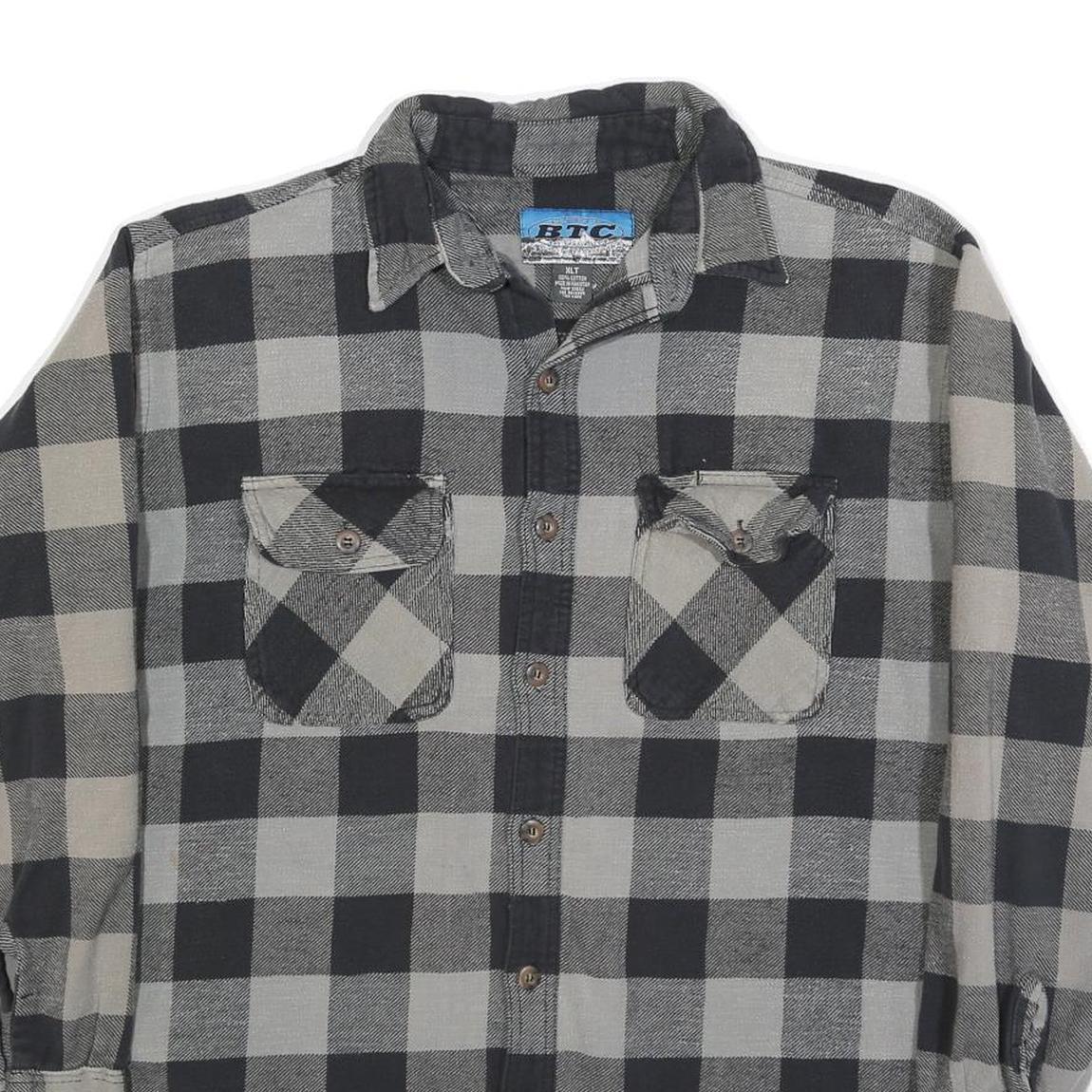 BTC Mens Black & Grey Check Flannel Shirt XL Cotton Blend Casual Workwear