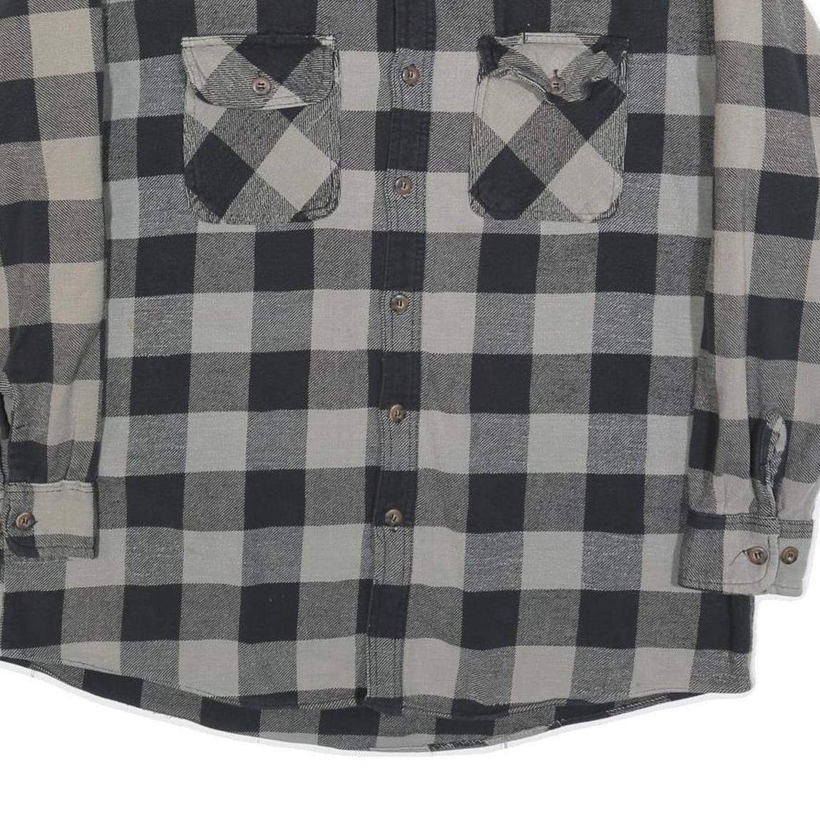 BTC Mens Black & Grey Check Flannel Shirt XL Cotton Blend Casual Workwear