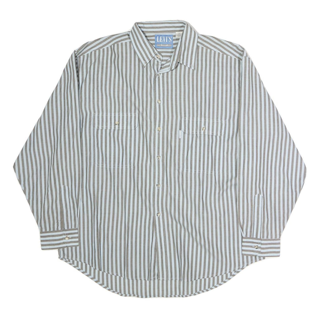 LEVI'S Mens Beige & White Striped Shirt XL Button Down Cotton Casual