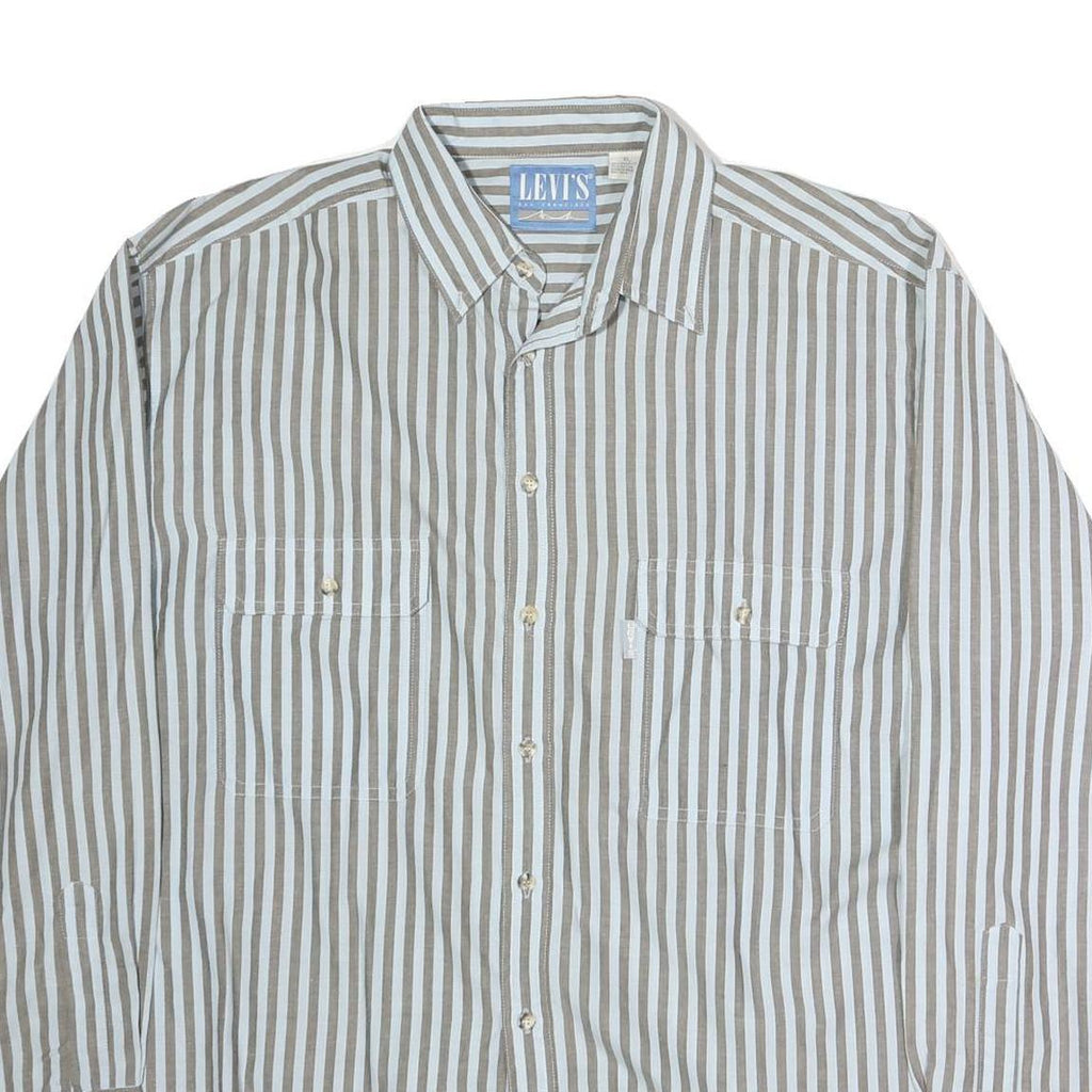 LEVI'S Mens Beige & White Striped Shirt XL Button Down Cotton Casual