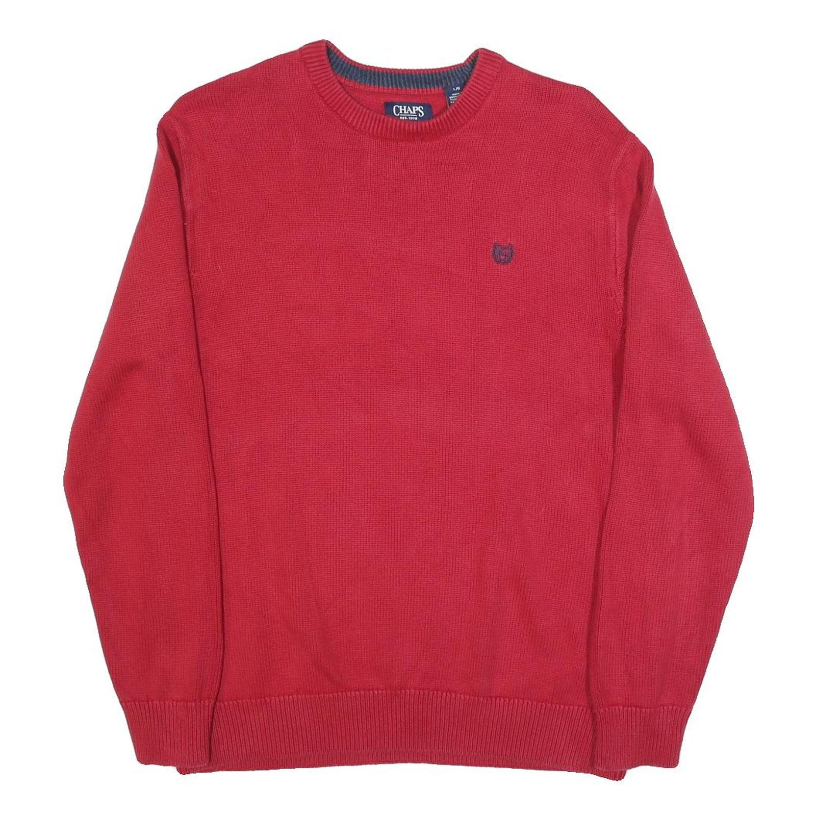 CHAPS Mens Red Plain Cotton Crew Neck Basic Knit Jumper L Classic Stylish