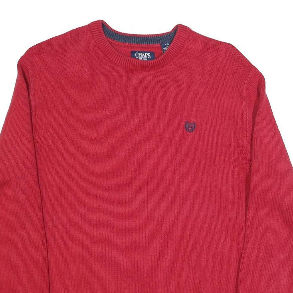 CHAPS Mens Red Plain Cotton Crew Neck Basic Knit Jumper L Classic Stylish