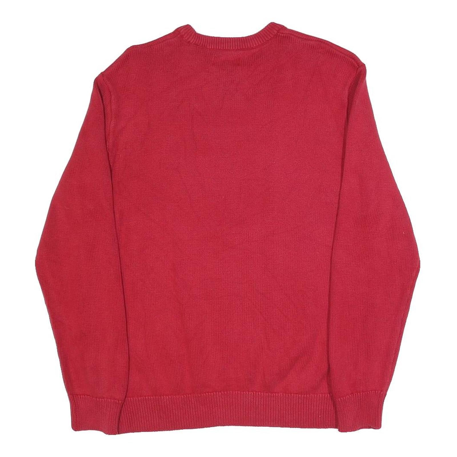 CHAPS Mens Red Plain Cotton Crew Neck Basic Knit Jumper L Classic Stylish