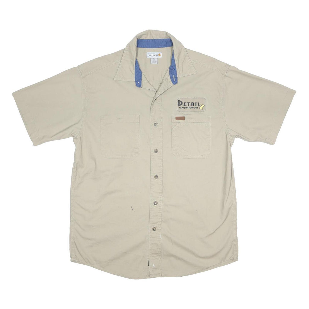 CARHARTT Mens Beige Workwear L Cotton Blend Short Sleeve Shirt Detail Z