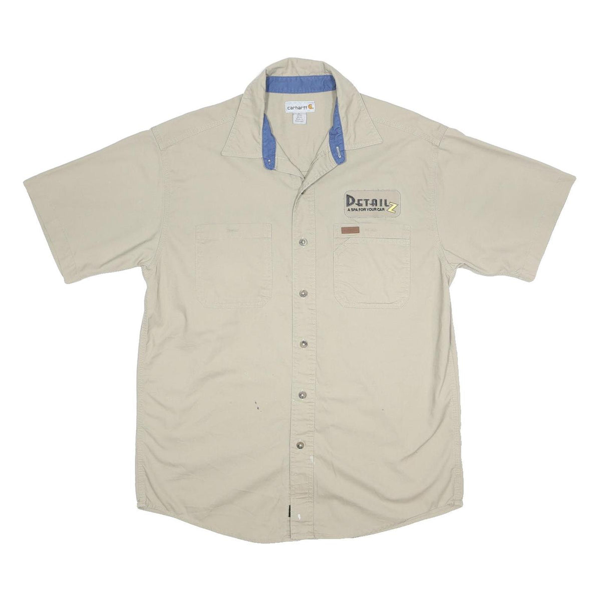 CARHARTT Mens Beige Workwear L Cotton Blend Short Sleeve Shirt Detail Z