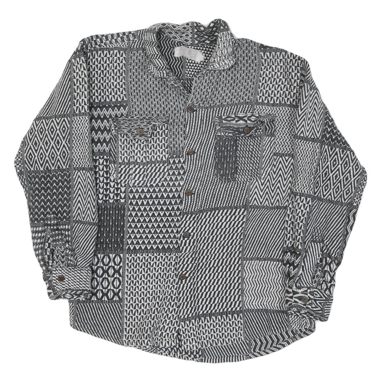 Mens Black & White Patchwork Pattern Casual Cotton Shirt S Stylish Long Sleeve