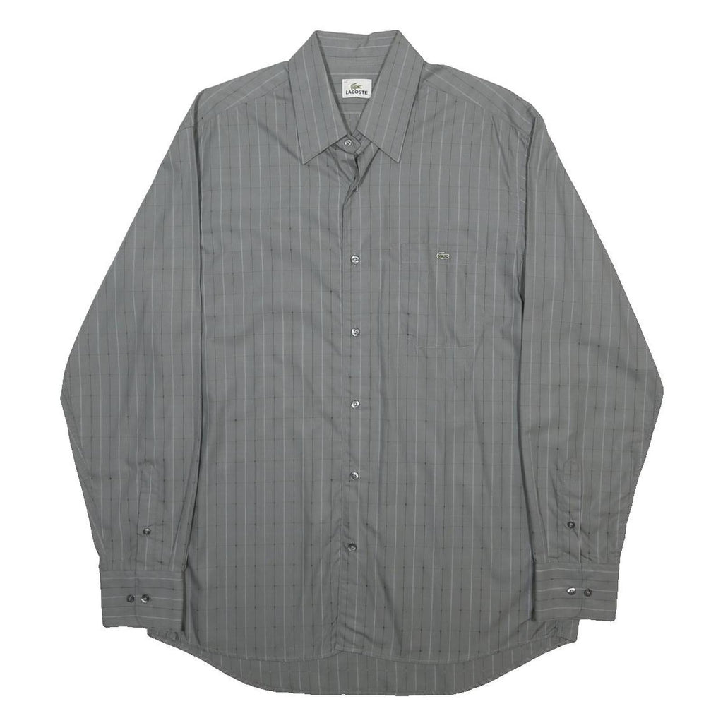 LACOSTE Mens Grey Check Shirt XL Cotton Blend Long Sleeve Classic Fit