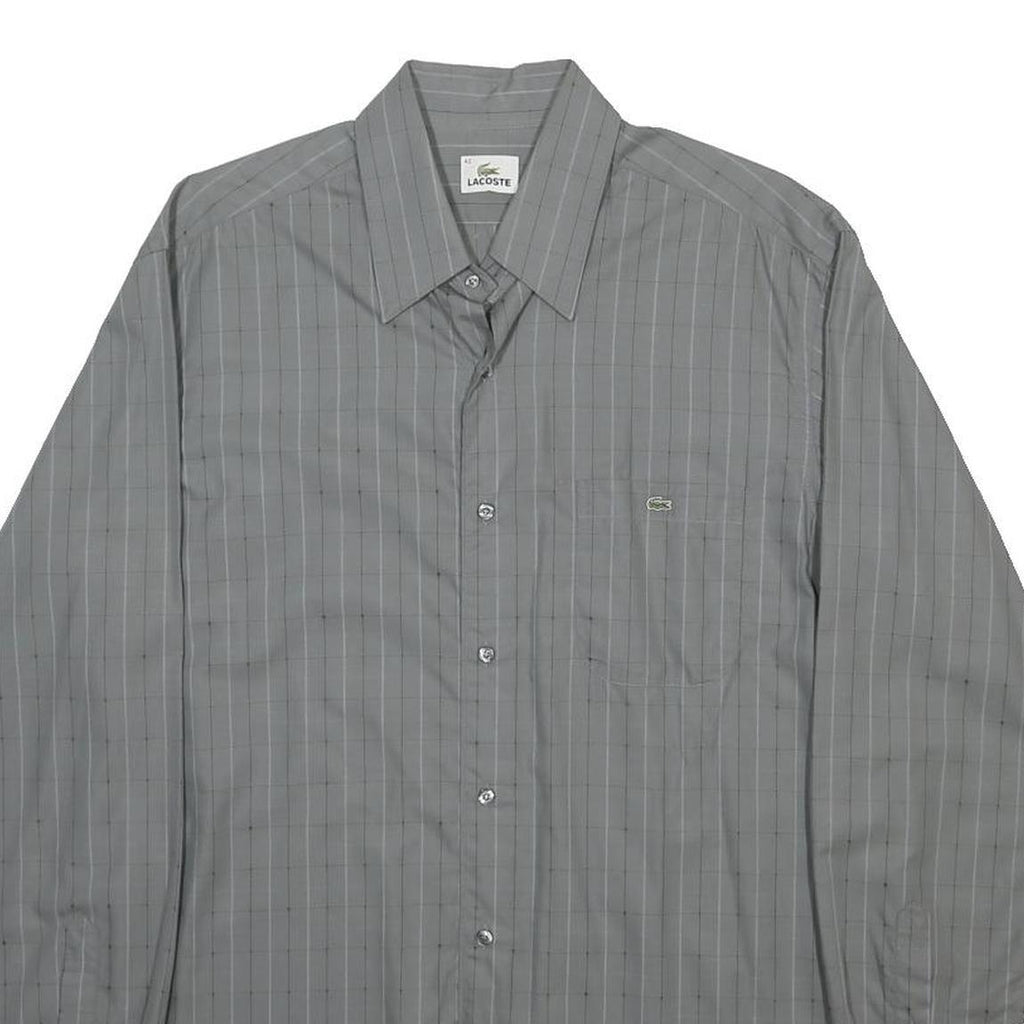 LACOSTE Mens Grey Check Shirt XL Cotton Blend Long Sleeve Classic Fit