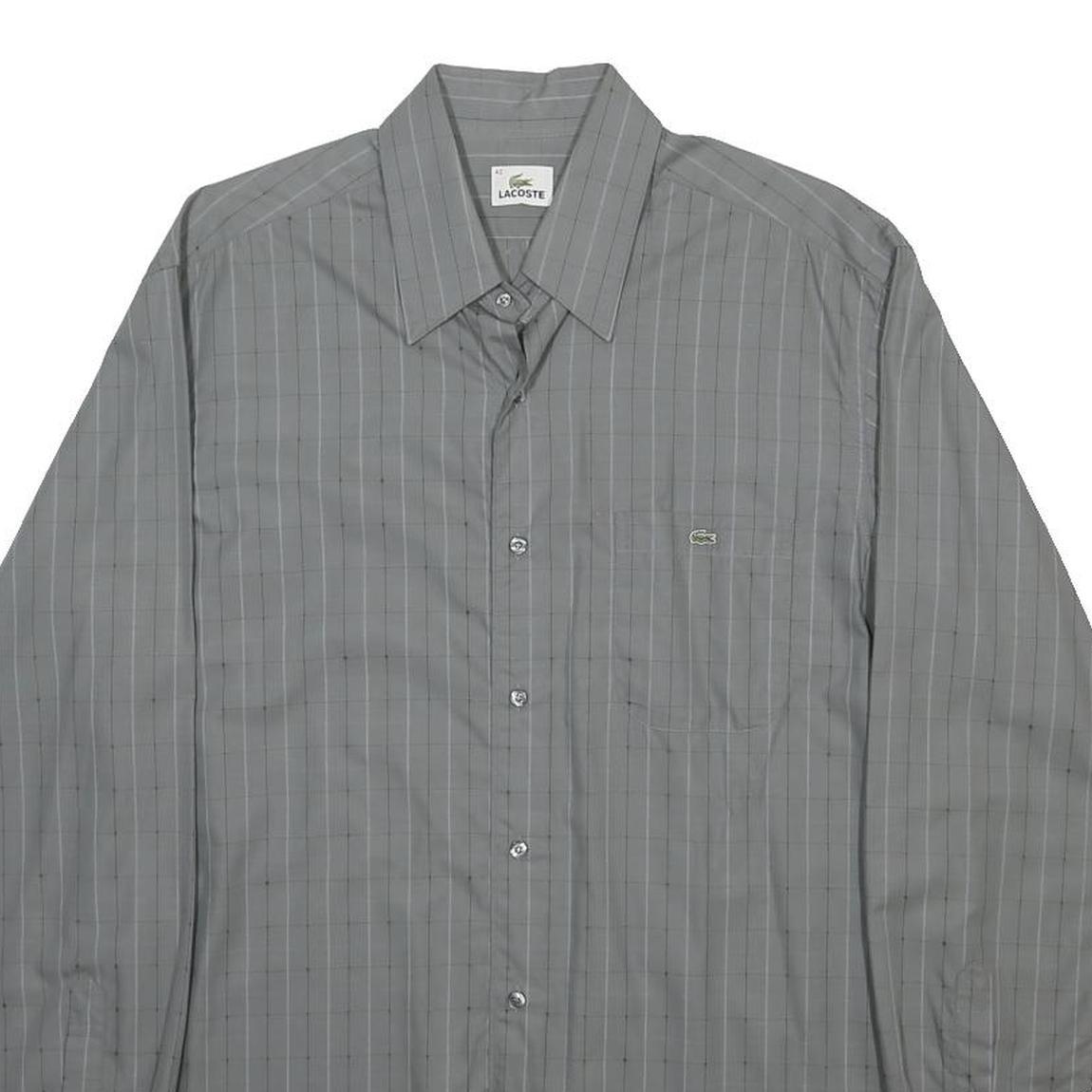 LACOSTE Mens Grey Check Shirt XL Cotton Blend Long Sleeve Classic Fit
