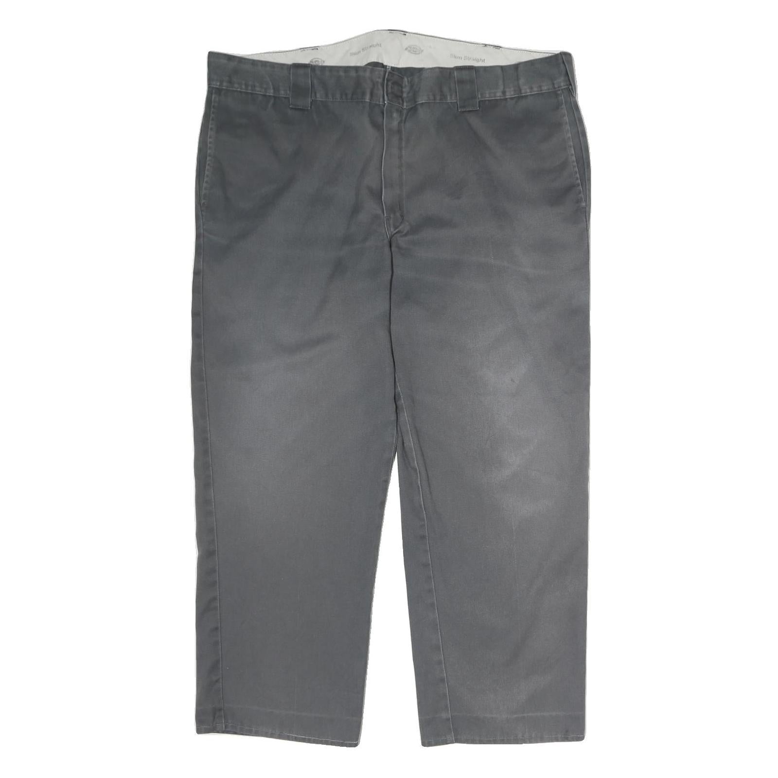 DICKIES Mens Cotton Grey Regular Straight Trousers W40 L27 Workwear Zip Closure