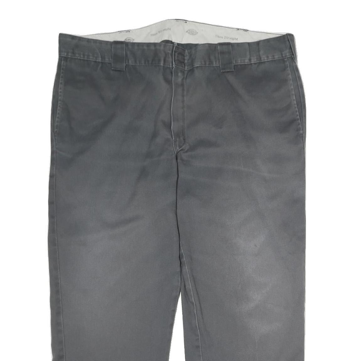 DICKIES Mens Cotton Grey Regular Straight Trousers W40 L27 Workwear Zip Closure