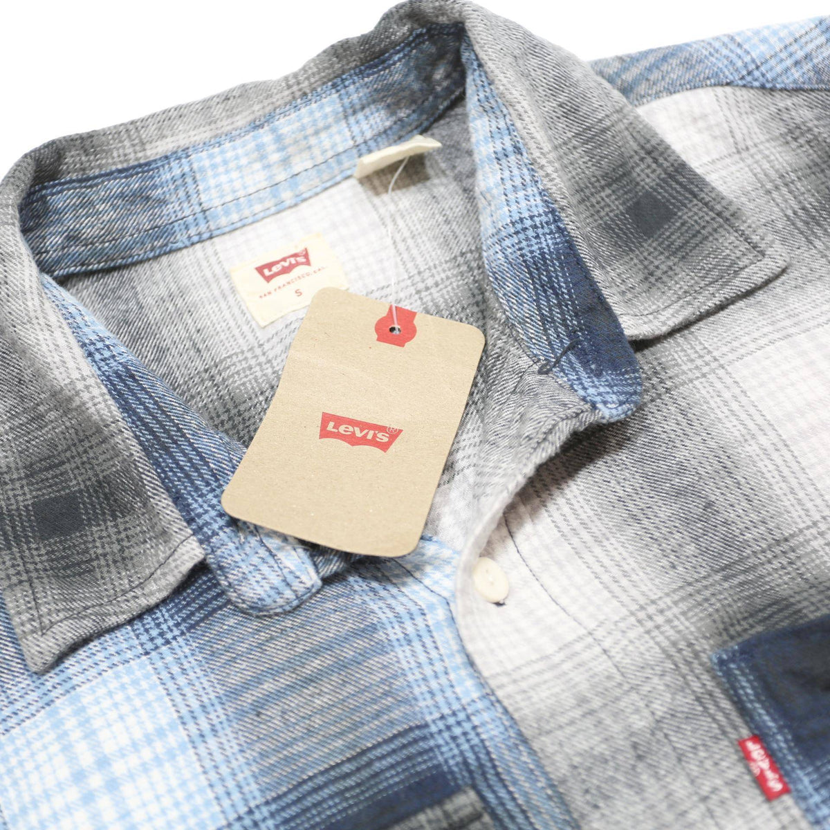 LEVI'S Mens Blue Black White Plaid Shirt S Cotton Casual Button Down