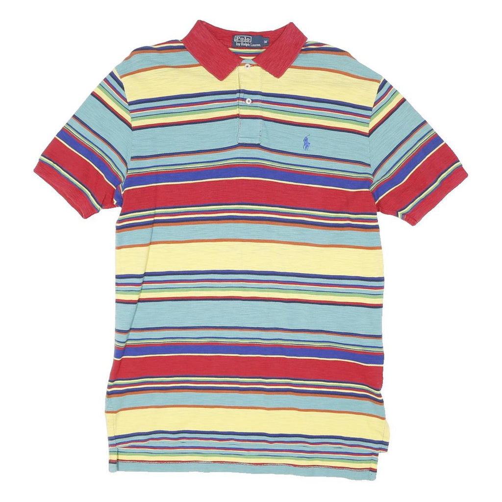 POLO RALPH LAUREN Mens Blue & Red Striped Short Sleeve Polo Shirt M Cotton Blend