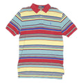 POLO RALPH LAUREN Mens Blue & Red Striped Short Sleeve Polo Shirt M Cotton Blend