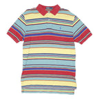 POLO RALPH LAUREN Mens Blue & Red Striped Short Sleeve Polo Shirt M Cotton Blend