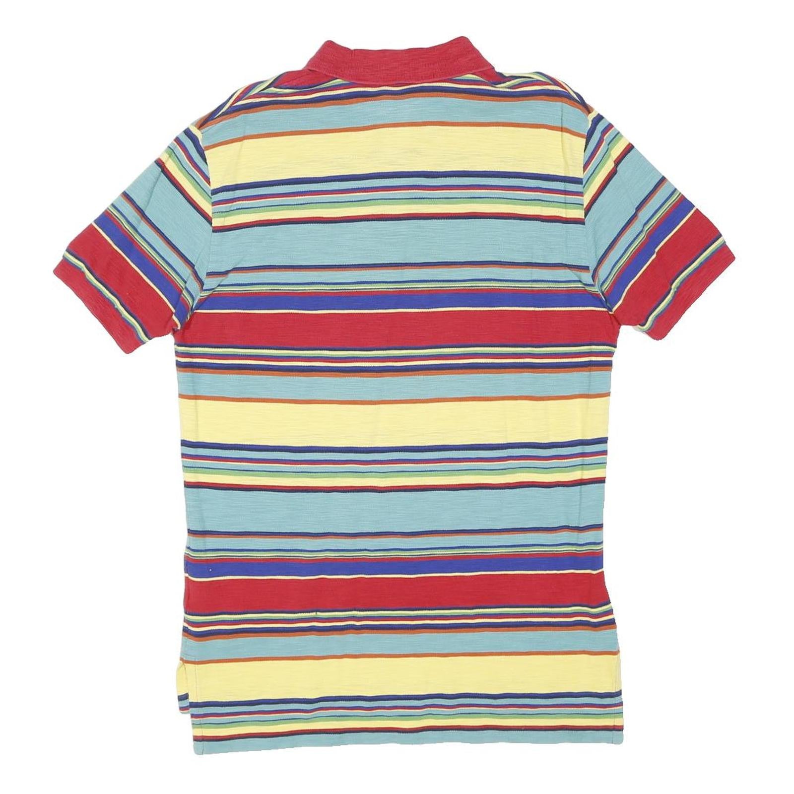POLO RALPH LAUREN Mens Blue & Red Striped Short Sleeve Polo Shirt M Cotton Blend