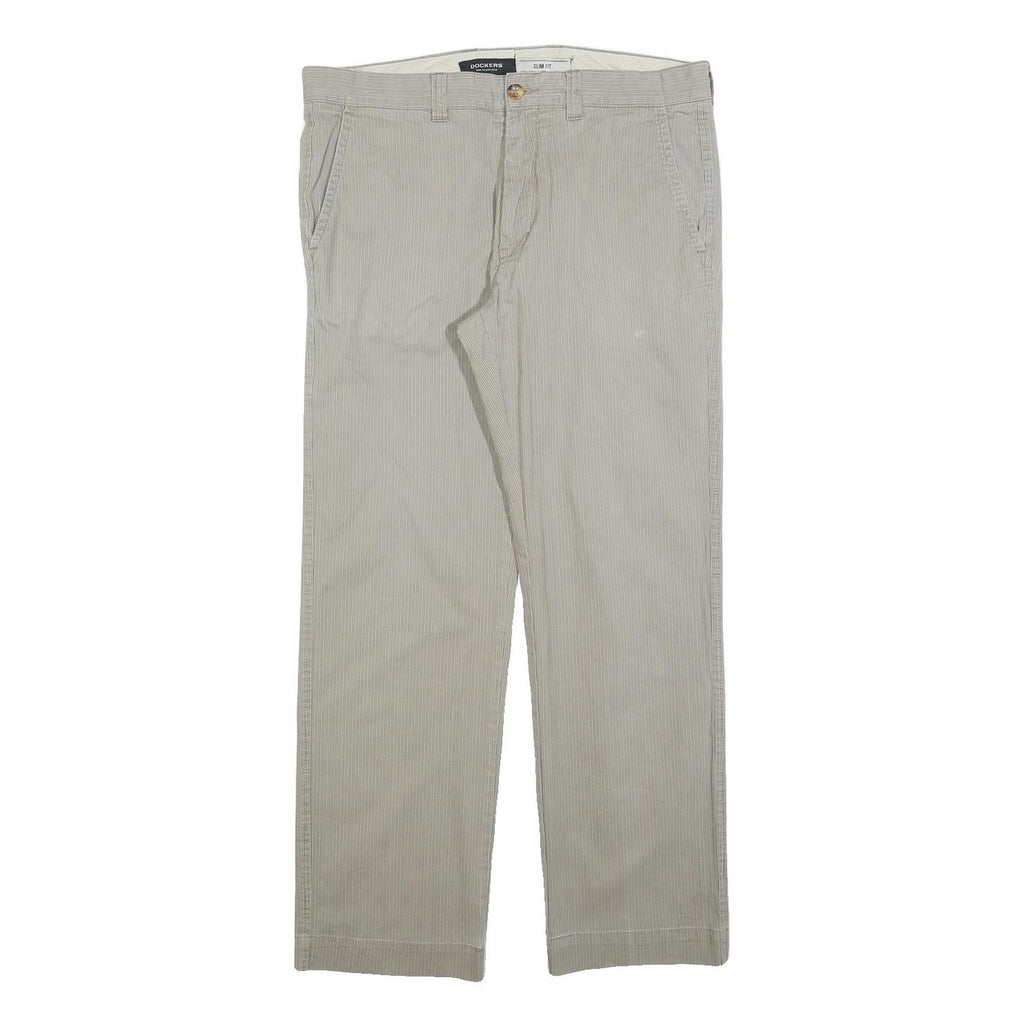 DOCKERS Mens Slim Cotton Blend Beige Slim Fit Trousers W35 L30 Casual Smart Wear