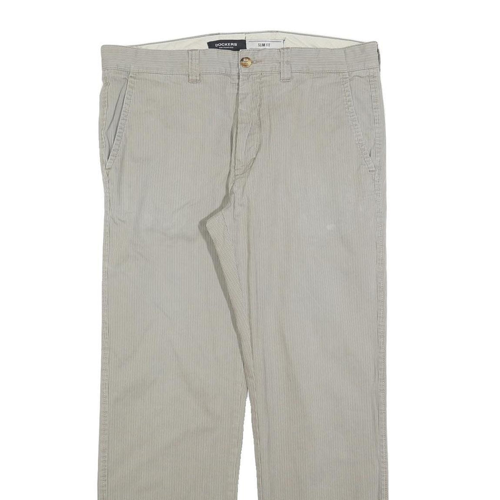 DOCKERS Mens Slim Cotton Blend Beige Slim Fit Trousers W35 L30 Casual Smart Wear