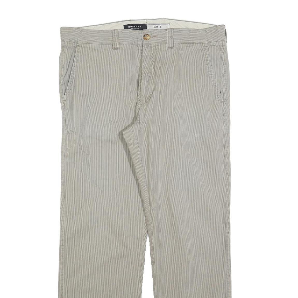 DOCKERS Mens Slim Cotton Blend Beige Slim Fit Trousers W35 L30 Casual Smart Wear