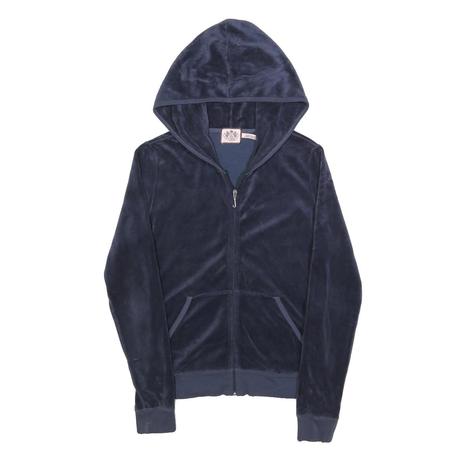 JUICY COUTURE Womens Navy Blue Zip Up Hoodie L Casual Velour Sweatshirt