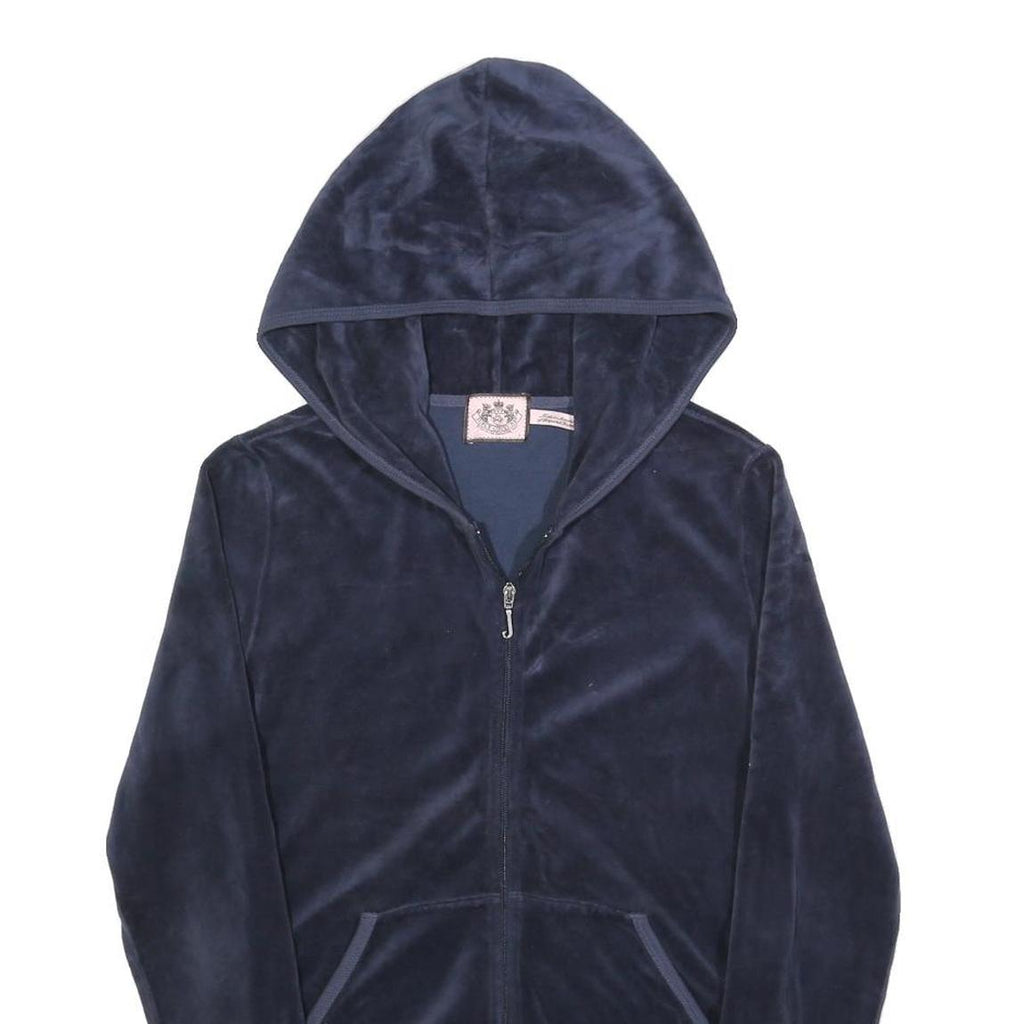 JUICY COUTURE Womens Navy Blue Zip Up Hoodie L Casual Velour Sweatshirt