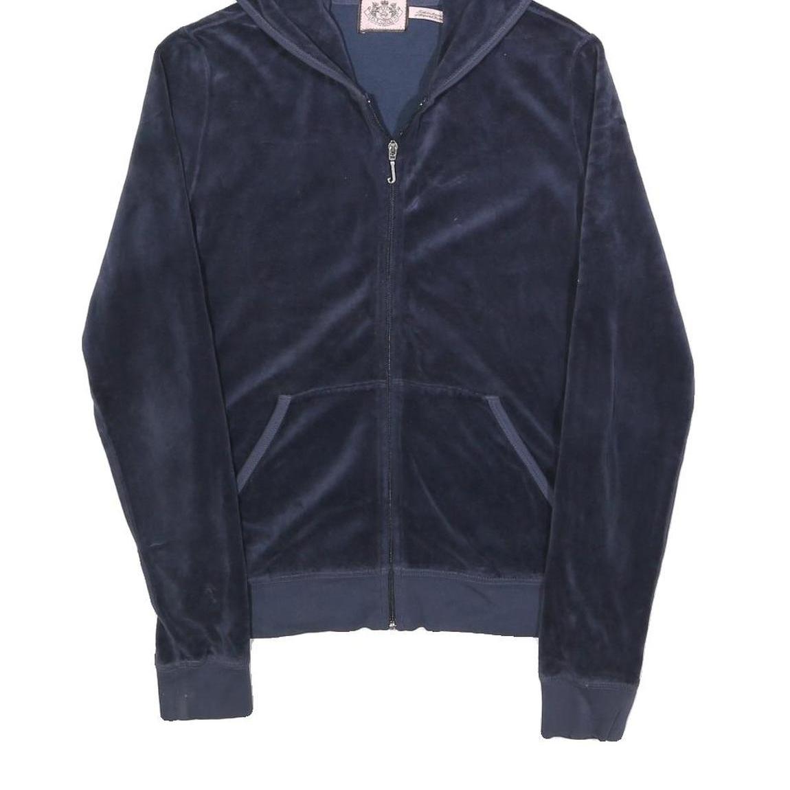JUICY COUTURE Womens Navy Blue Zip Up Hoodie L Casual Velour Sweatshirt