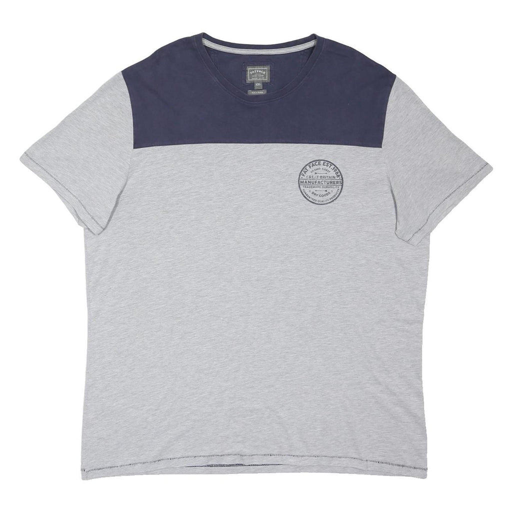 FAT FACE Mens Grey & Navy Printed Basic Crew Neck Short Sleeve Top 2XL