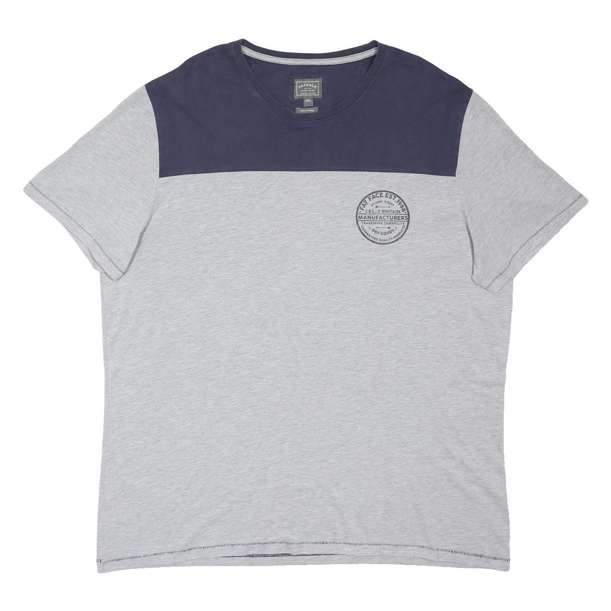 FAT FACE Mens Grey & Navy Printed Basic Crew Neck Short Sleeve Top 2XL