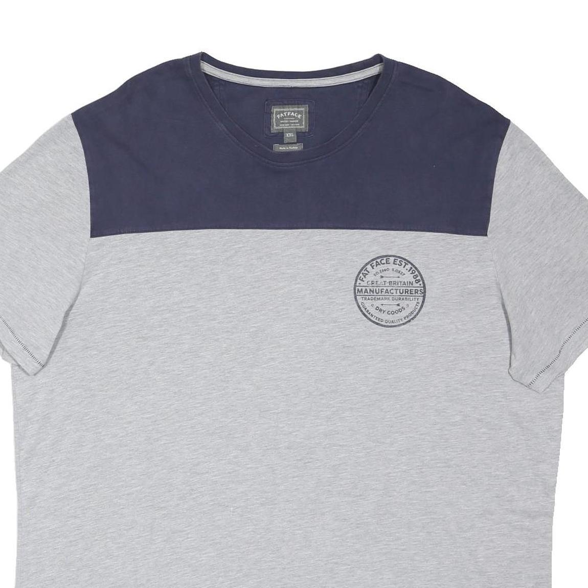 FAT FACE Mens Grey & Navy Printed Basic Crew Neck Short Sleeve Top 2XL