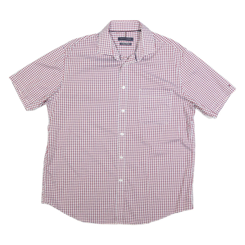 TOMMY HILFIGER Mens Red & White Check Shirt L Short Sleeve Cotton Blend Casual