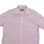 TOMMY HILFIGER Mens Red & White Check Shirt L Short Sleeve Cotton Blend Casual