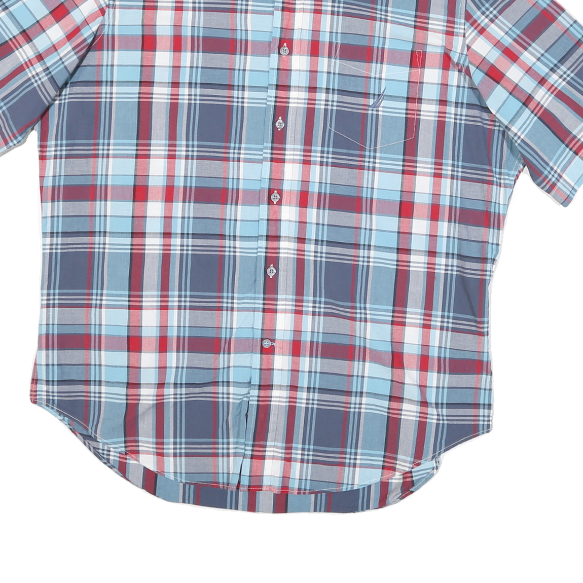 NAUTICA Mens Blue Red Check Shirt L Casual Cotton Blend Summer Button-Up