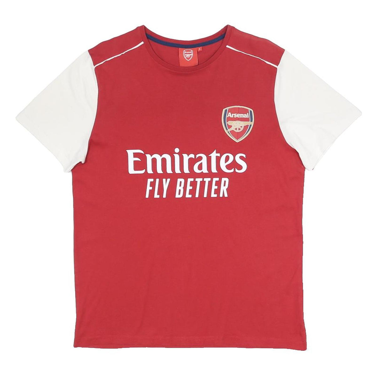 ARSENAL Mens Red & White Football Shirt T-Shirt S Short Sleeve Crew Neck Cotton