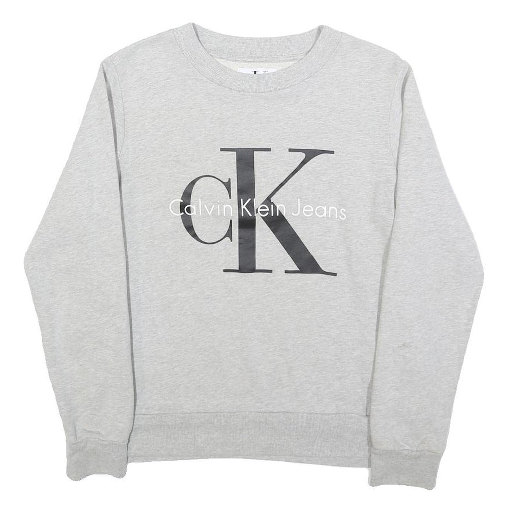 CALVIN KLEIN JEANS Womens Grey Sweatshirt Crew Neck S Logo Print Cotton Pullover