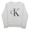 CALVIN KLEIN JEANS Womens Grey Sweatshirt Crew Neck S Logo Print Cotton Pullover