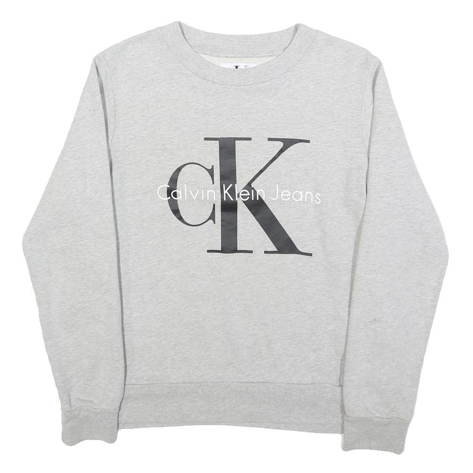 CALVIN KLEIN JEANS Womens Grey Sweatshirt Crew Neck S Logo Print Cotton Pullover