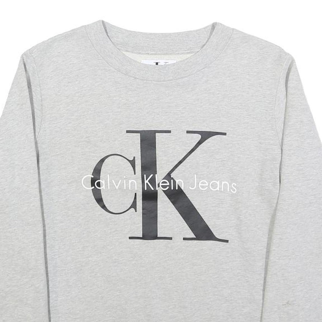 CALVIN KLEIN JEANS Womens Grey Sweatshirt Crew Neck S Logo Print Cotton Pullover