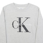 CALVIN KLEIN JEANS Womens Grey Sweatshirt Crew Neck S Logo Print Cotton Pullover