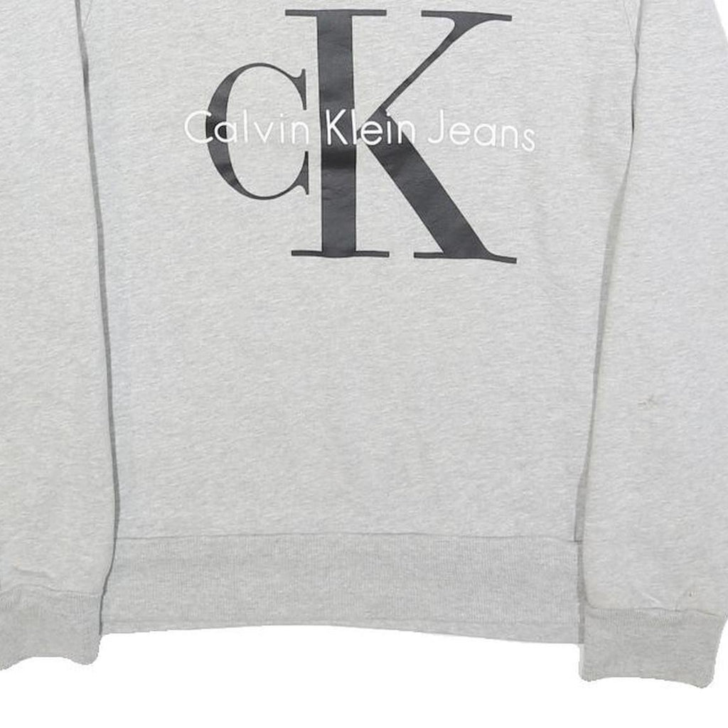 CALVIN KLEIN JEANS Womens Grey Sweatshirt Crew Neck S Logo Print Cotton Pullover
