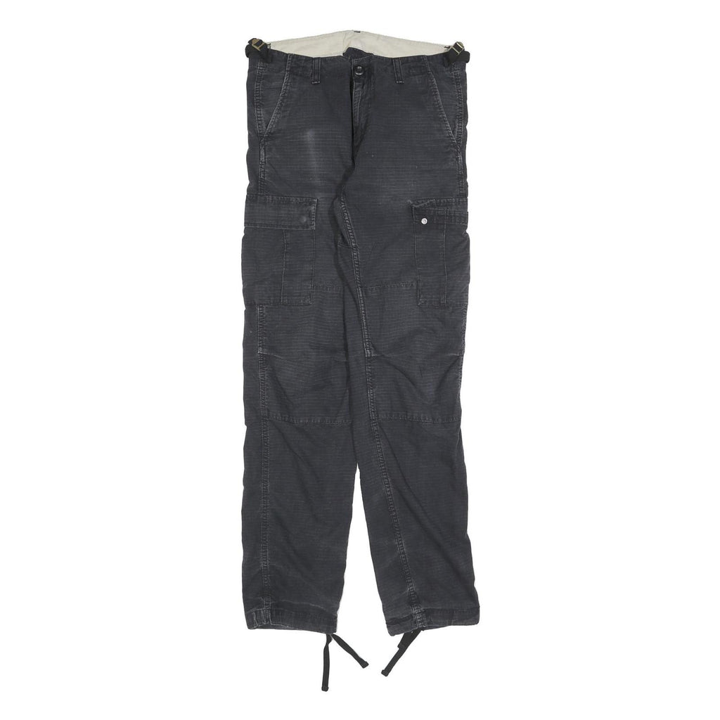 CARHARTT Mens Cotton Blend Black Regular Fit Trousers W29 L32 Cargo Pockets Zip