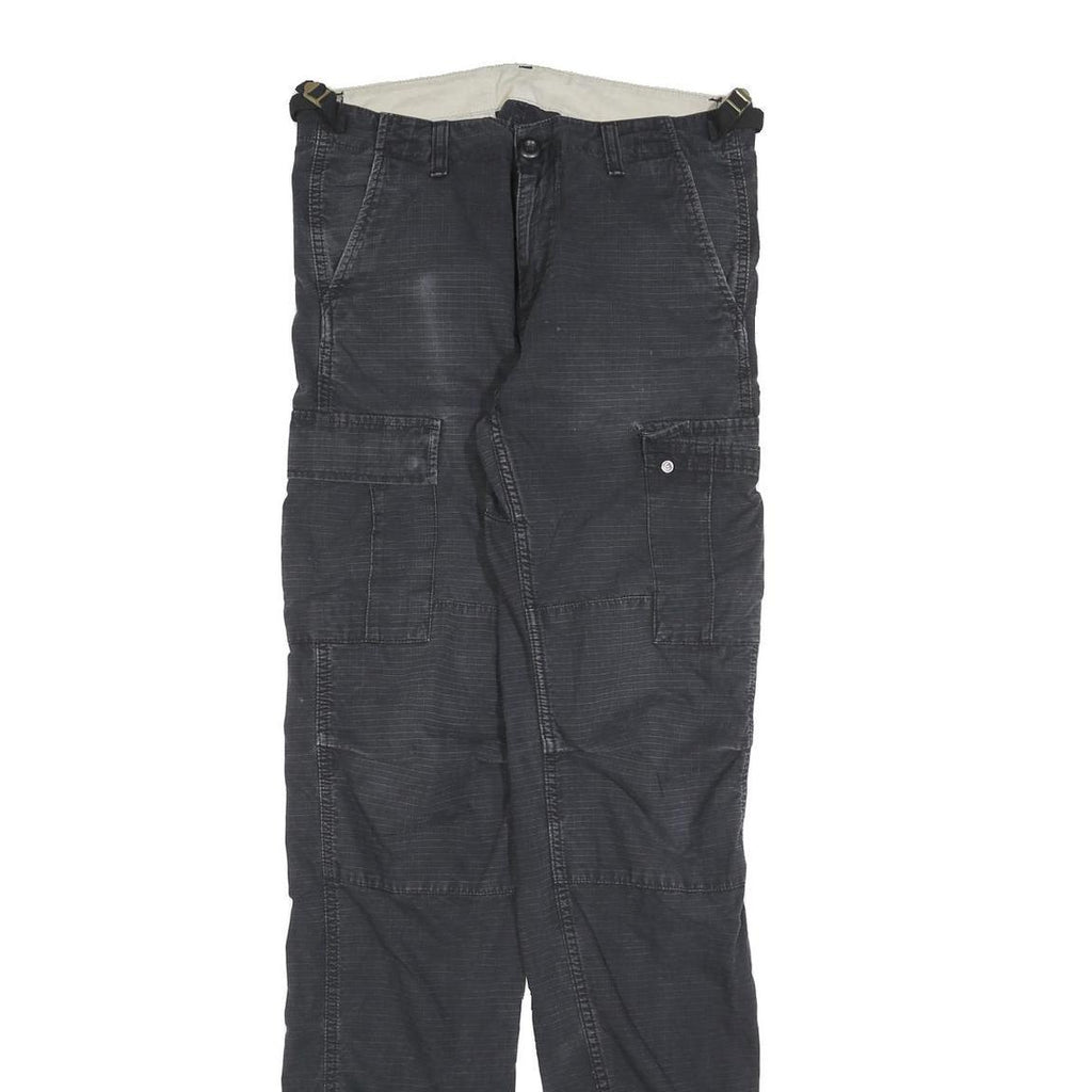 CARHARTT Mens Cotton Blend Black Regular Fit Trousers W29 L32 Cargo Pockets Zip