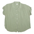 GAP Womens Green Button Shirt Short Sleeve Collared Cotton Blend L Relaxed Fit