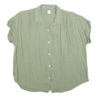 GAP Womens Green Button Shirt Short Sleeve Collared Cotton Blend L Relaxed Fit