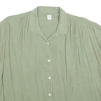 GAP Womens Green Button Shirt Short Sleeve Collared Cotton Blend L Relaxed Fit