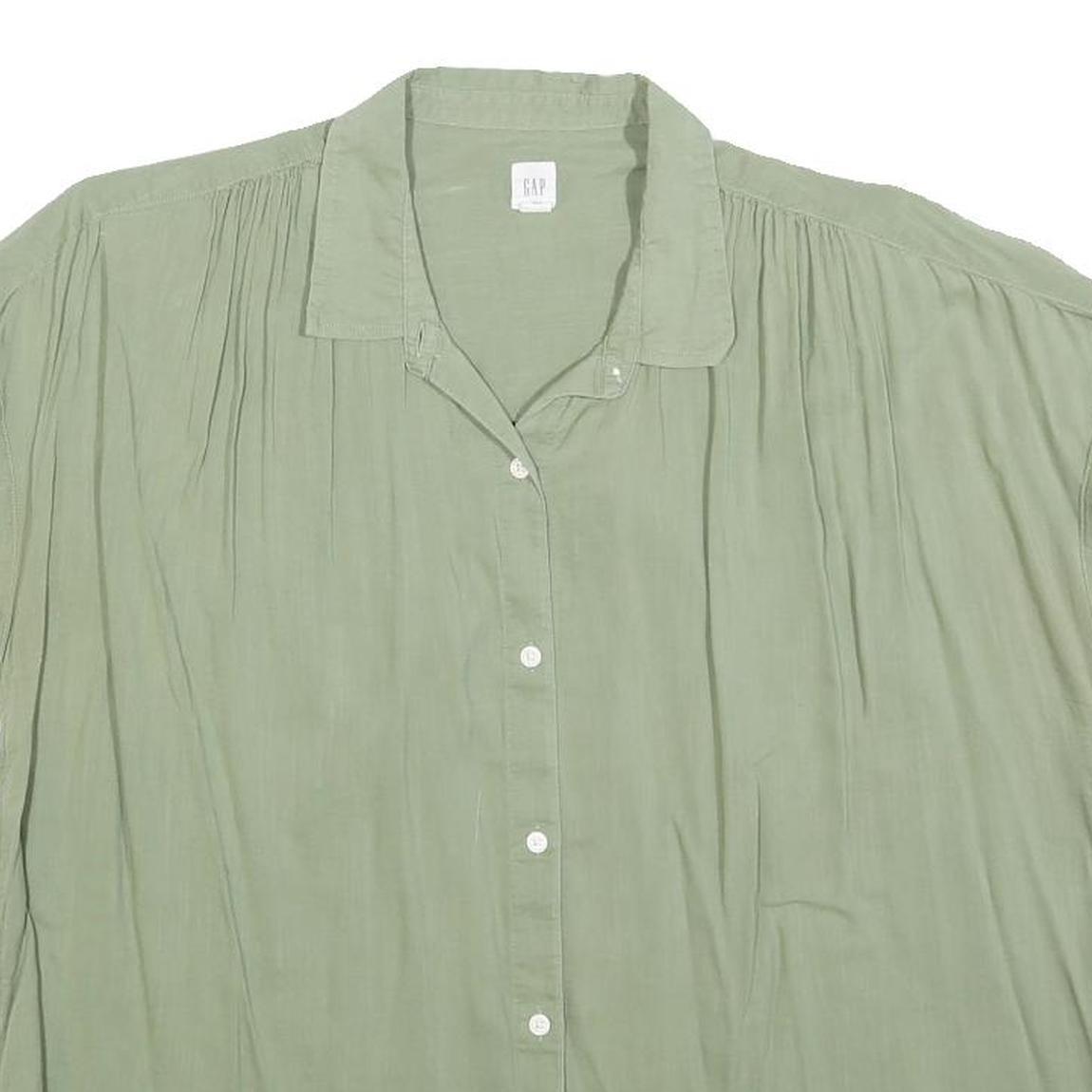 GAP Womens Green Button Shirt Short Sleeve Collared Cotton Blend L Relaxed Fit