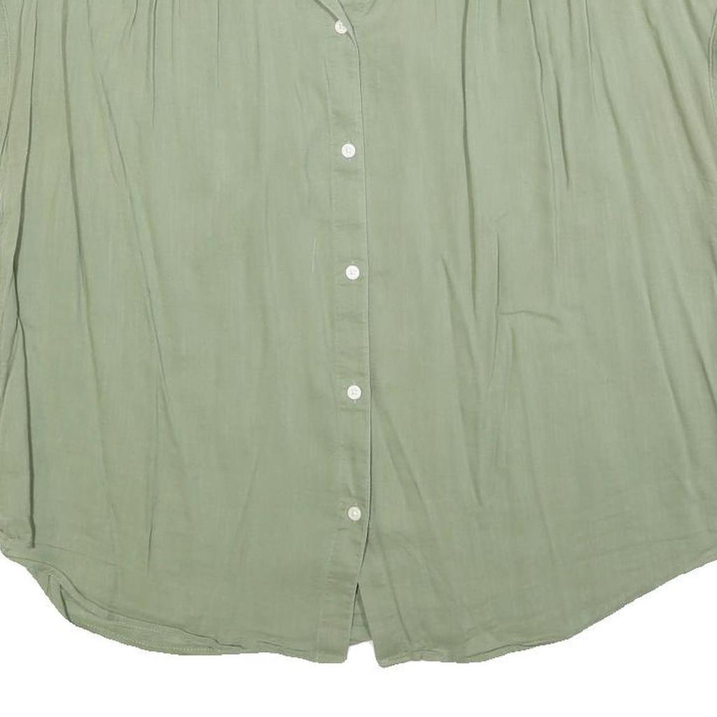 GAP Womens Green Button Shirt Short Sleeve Collared Cotton Blend L Relaxed Fit