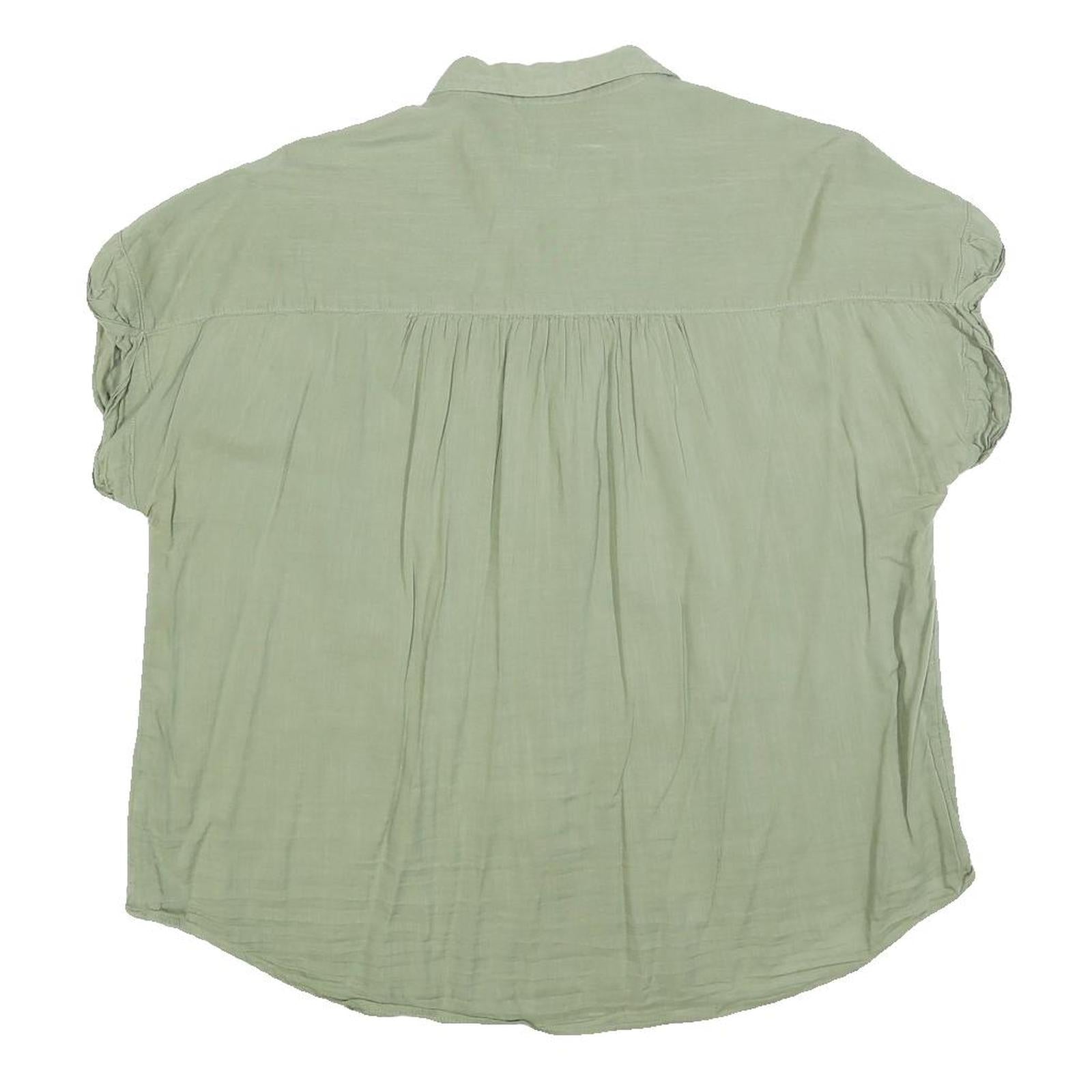 GAP Womens Green Button Shirt Short Sleeve Collared Cotton Blend L Relaxed Fit