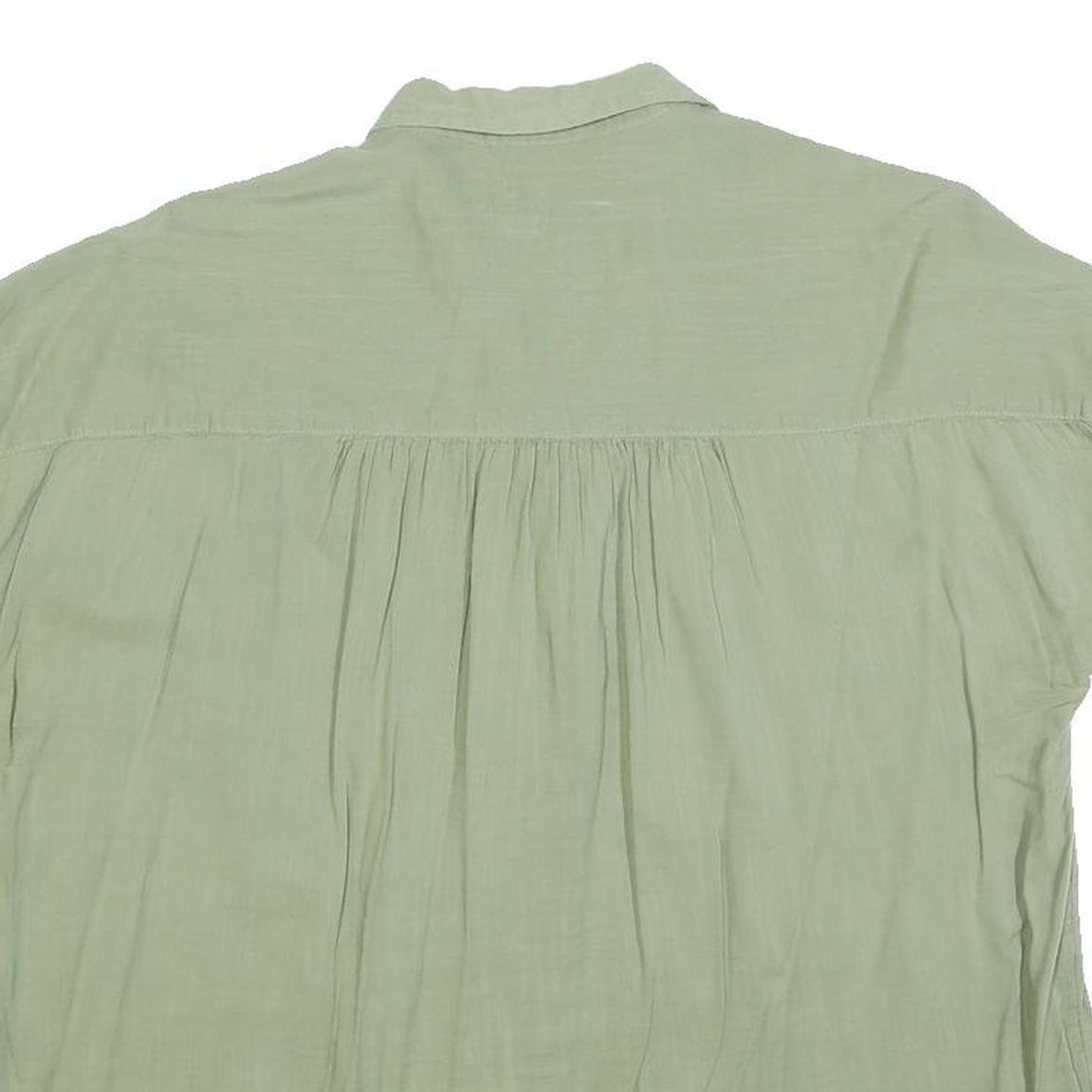 GAP Womens Green Button Shirt Short Sleeve Collared Cotton Blend L Relaxed Fit