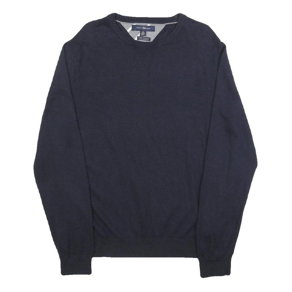 TOMMY HILFIGER Mens Navy Plain Cotton Blend Jumper Crew Neck Basic Knit L
